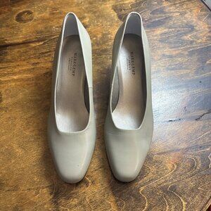 Mark Lemp Classics Taupe Leather Square Toe Heels With Low Block Heel Womens Sho